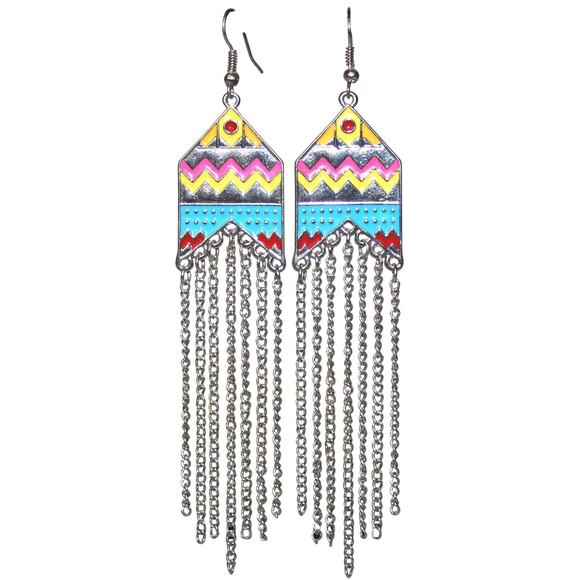 Pull&Bear Colorful Cute Boho Vibe Earrings Silver - Picture 1 of 3